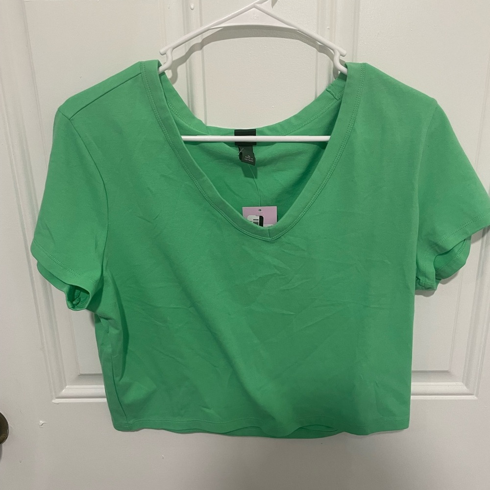 Wild Fable Green Crop Top Short Sleeve Rounded Neckline